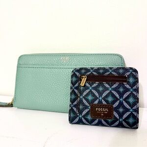 Fossil Women's Mint and Blue Wallet Set